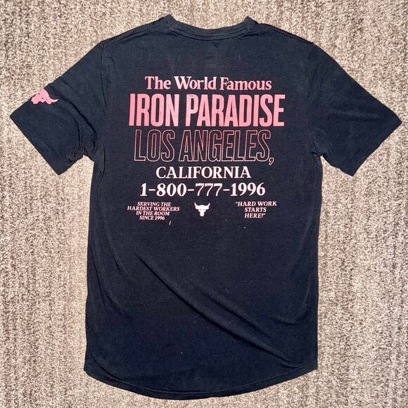 Under Armour Men's Project Rock Black Iron Paradise Los Angeles Tee T-Shirt - Picture 1 of 7